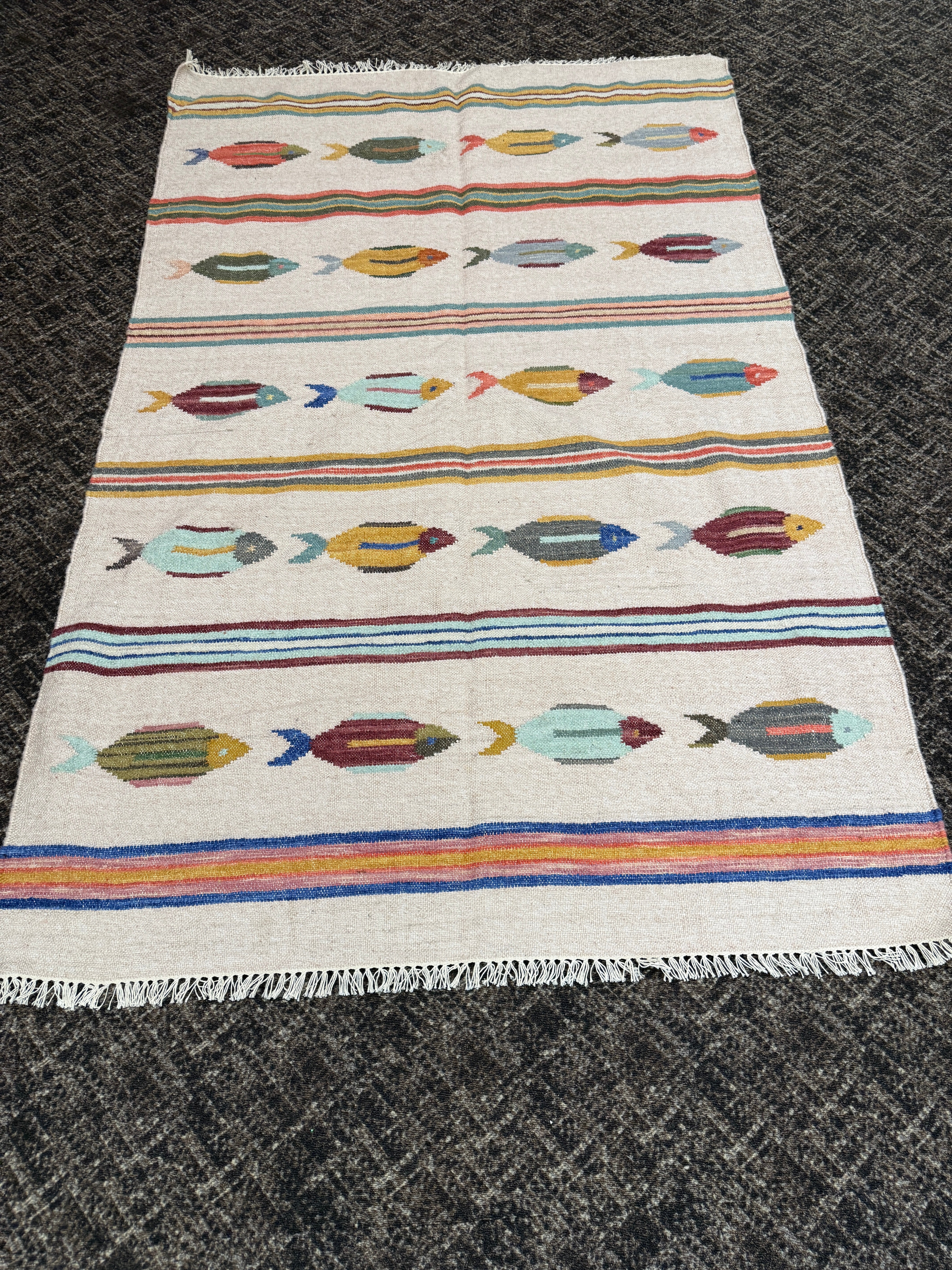 5' x 8' Ft. Fun Colorful Fish Design Turkish Oushak Hand Knotted Wool Area Rug - BR3131