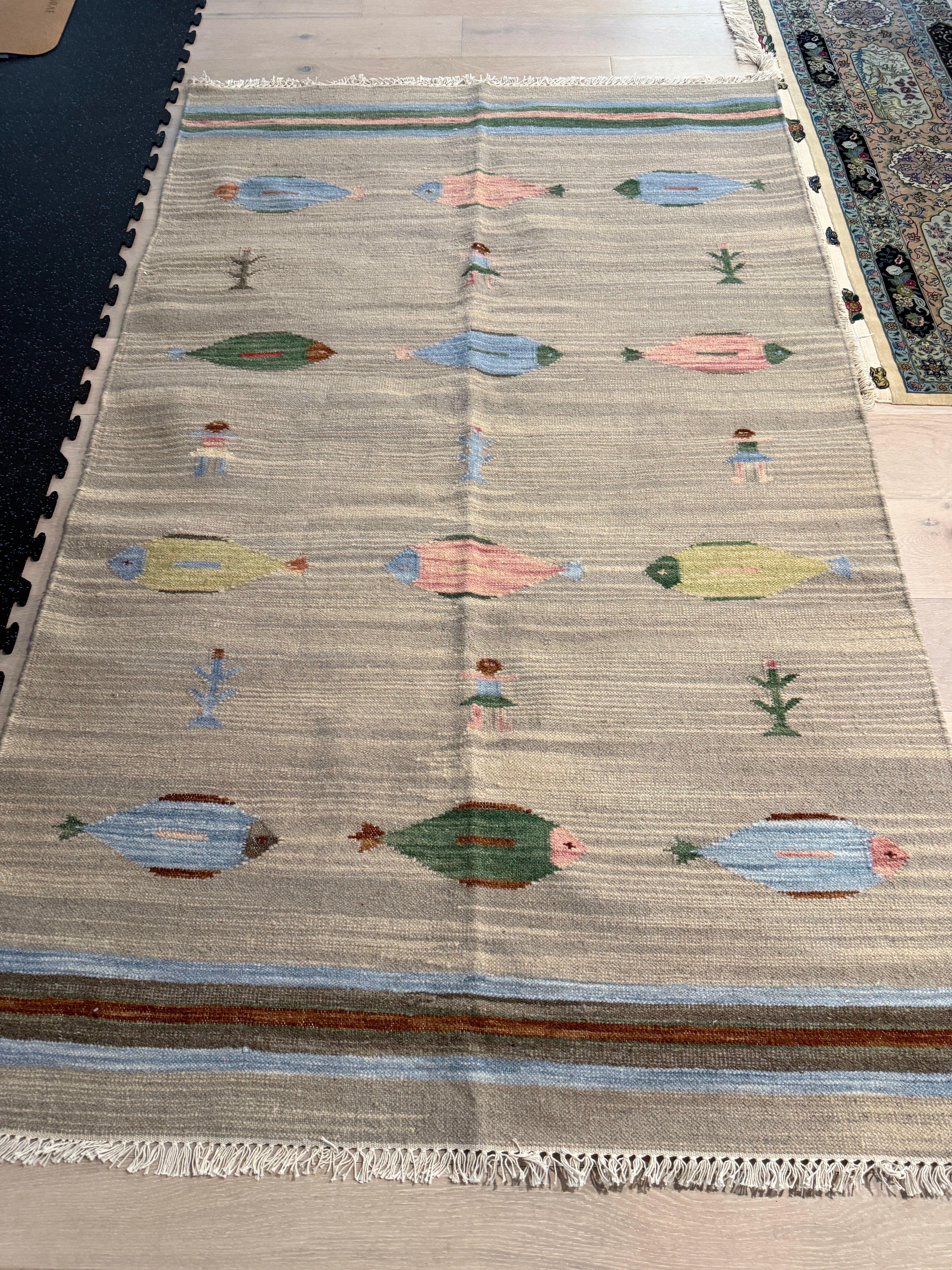 5' x 8' Ft. Fun Colorful Contemporary Fish / Farm Design Turkish Oushak Kilim Hand Knotted Wool Area Rug – BR3148