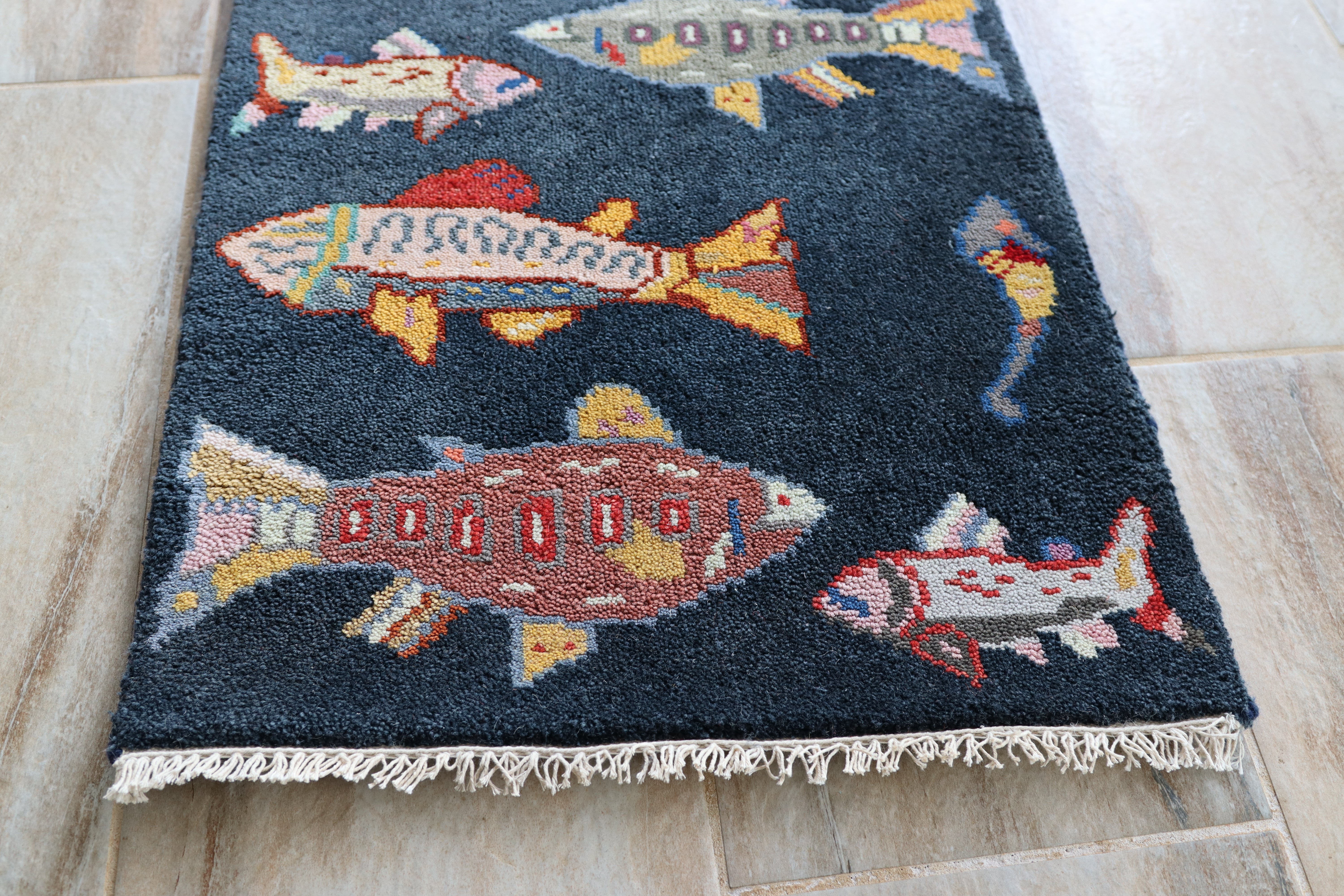 2' x 3' Ft. Fun Fish/Sea Design Turkish Oushak Bohemian Hand Knotted Wool Area Rug - BR2673