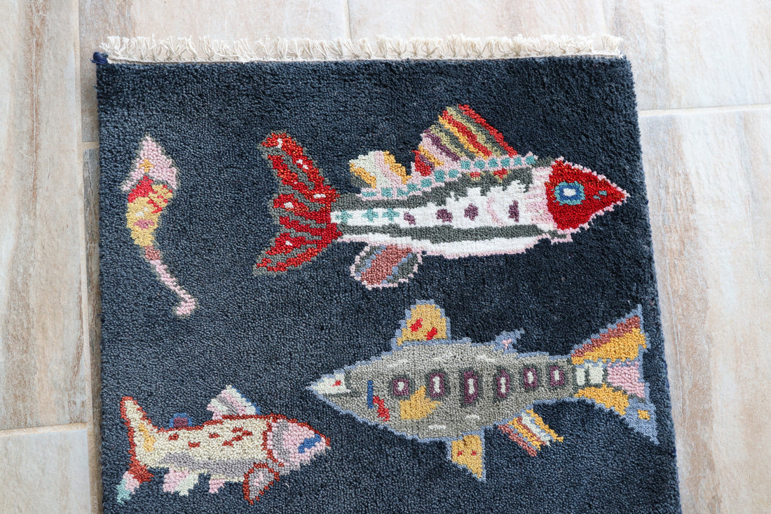 2' x 3' Ft. Fun Fish/Sea Design Turkish Oushak Bohemian Hand Knotted Wool Area Rug - BR2673