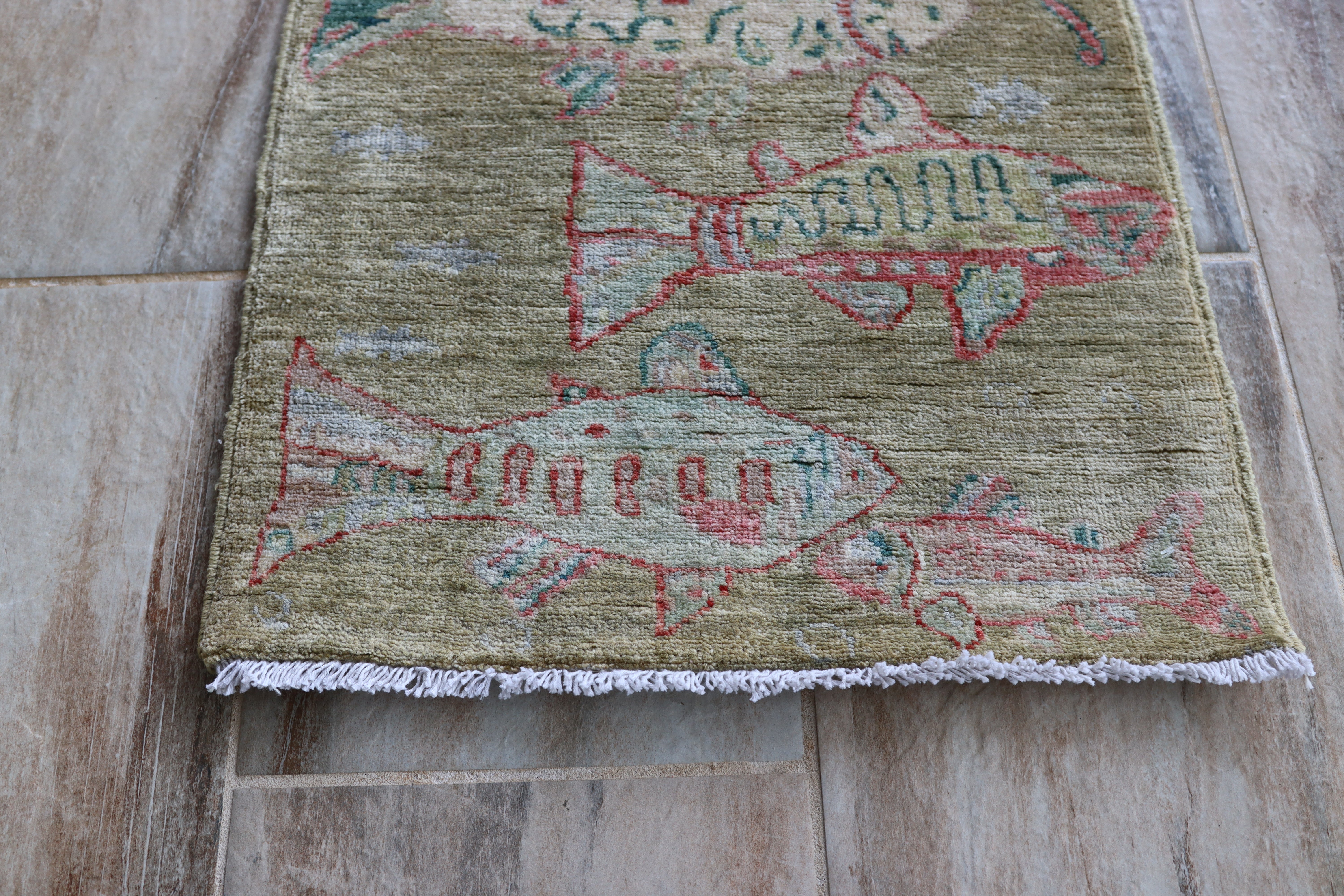 2' x 3' Ft. Fun Fish/Sea Design Afghan Peshawar Hand Knotted Wool Rug - BR2678