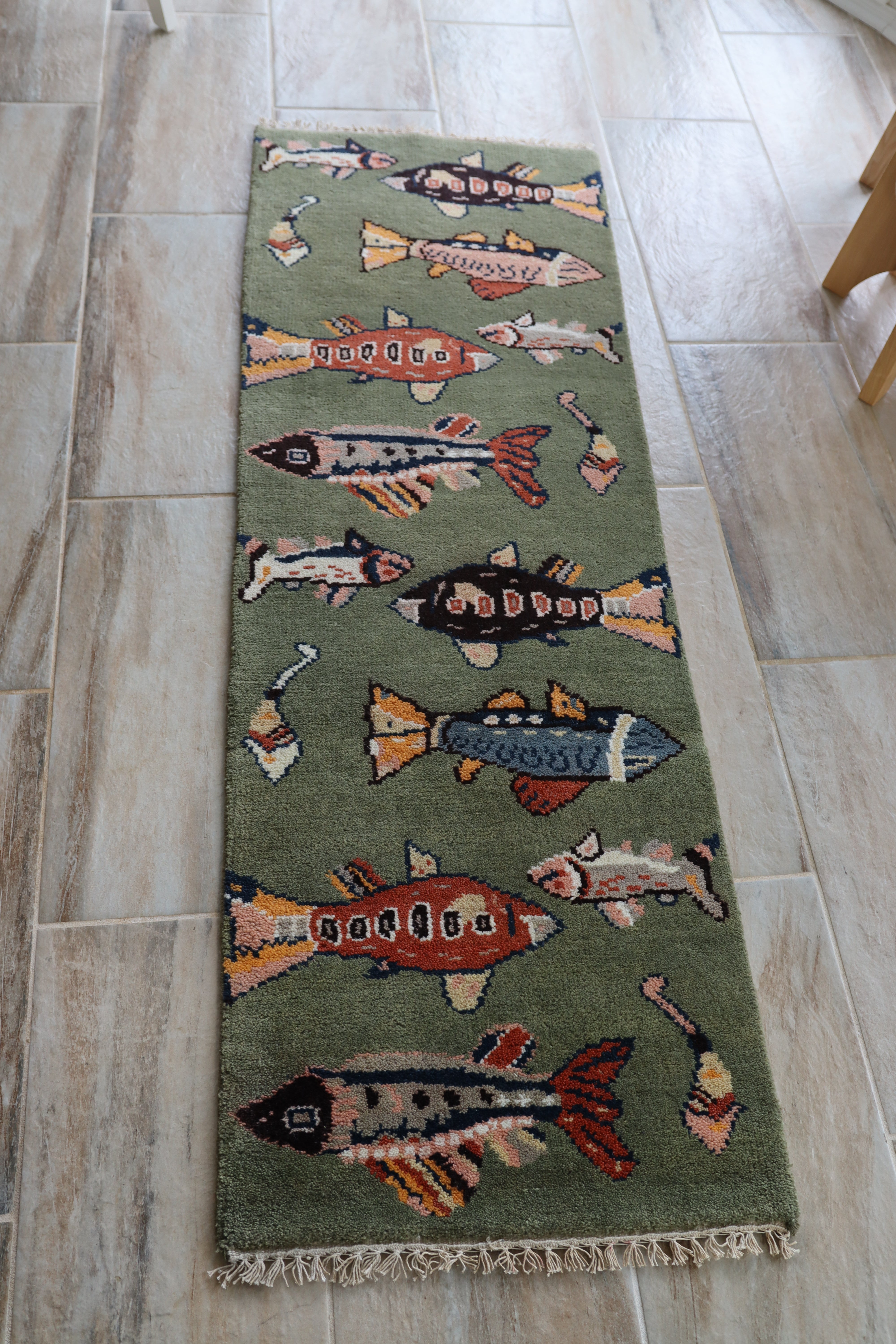 2' x 6' Ft. Fun Fish/Sea Design Turkish Oushak Bohemian Hand Knotted Wool Runner / Rug - BR2677