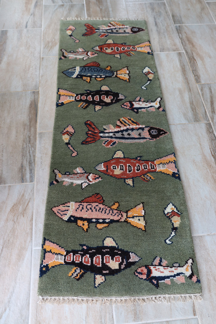 2' x 6' Ft. Fun Fish/Sea Design Turkish Oushak Bohemian Hand Knotted Wool Runner / Rug - BR2677