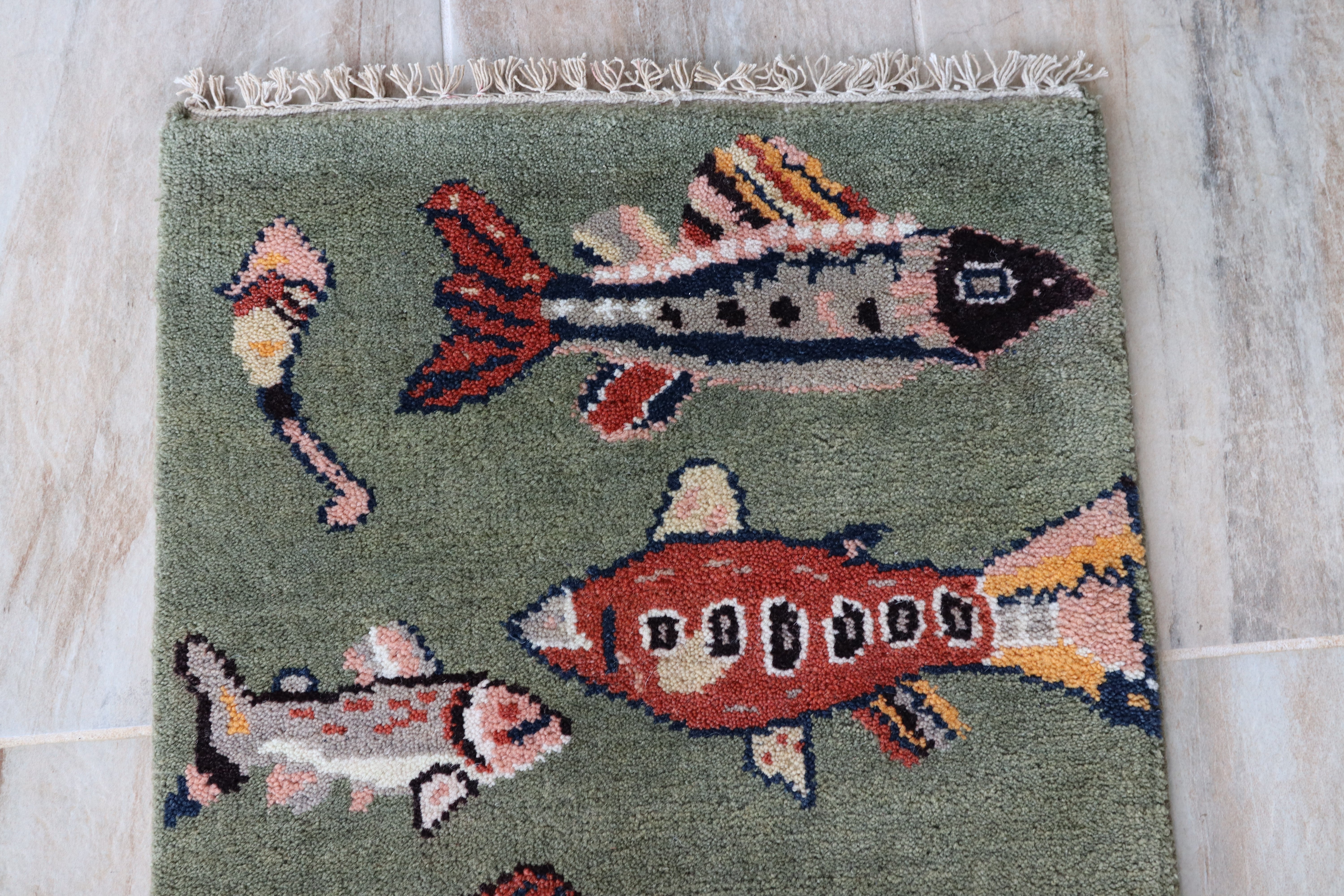 2' x 6' Ft. Fun Fish/Sea Design Turkish Oushak Bohemian Hand Knotted Wool Runner / Rug - BR2677
