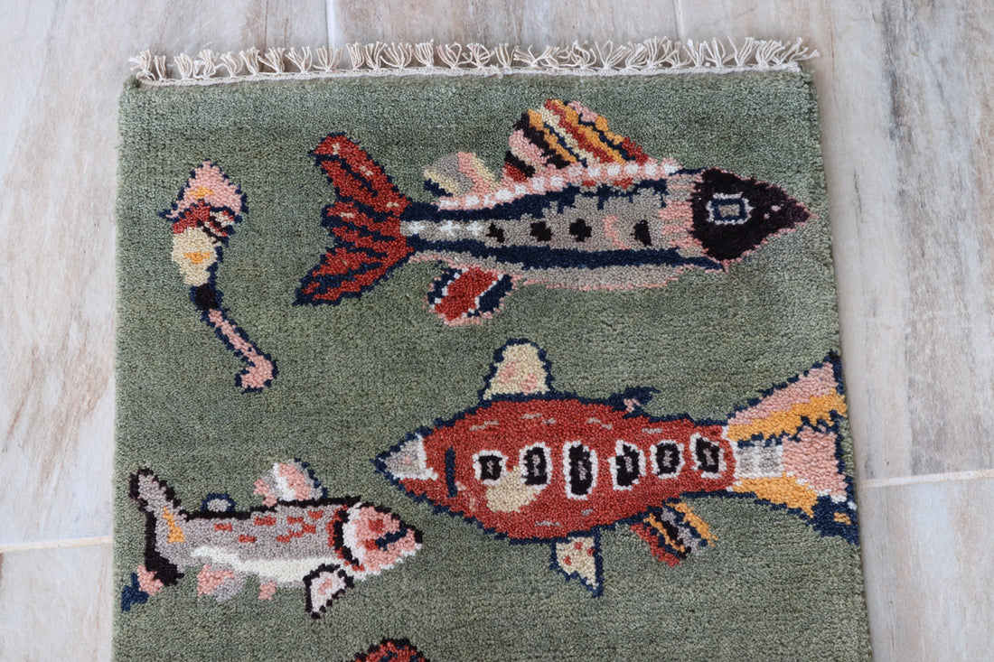 2' x 6' Ft. Fun Fish/Sea Design Turkish Oushak Bohemian Hand Knotted Wool Runner / Rug - BR2677