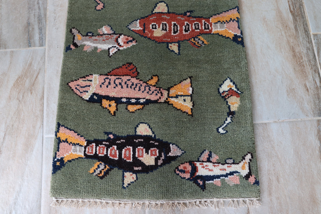 2' x 6' Ft. Fun Fish/Sea Design Turkish Oushak Bohemian Hand Knotted Wool Runner / Rug - BR2677