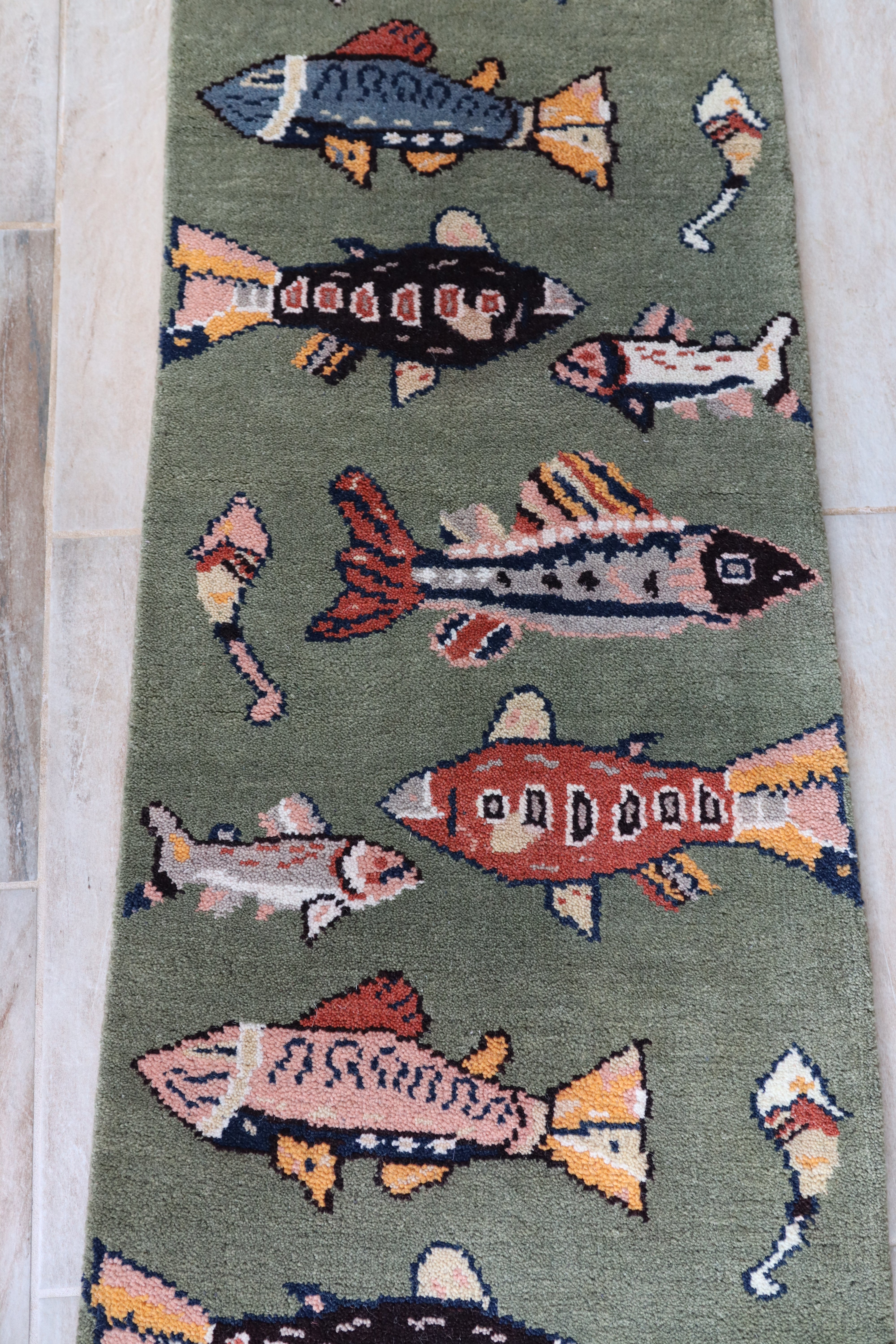 2' x 6' Ft. Fun Fish/Sea Design Turkish Oushak Bohemian Hand Knotted Wool Runner / Rug - BR2677