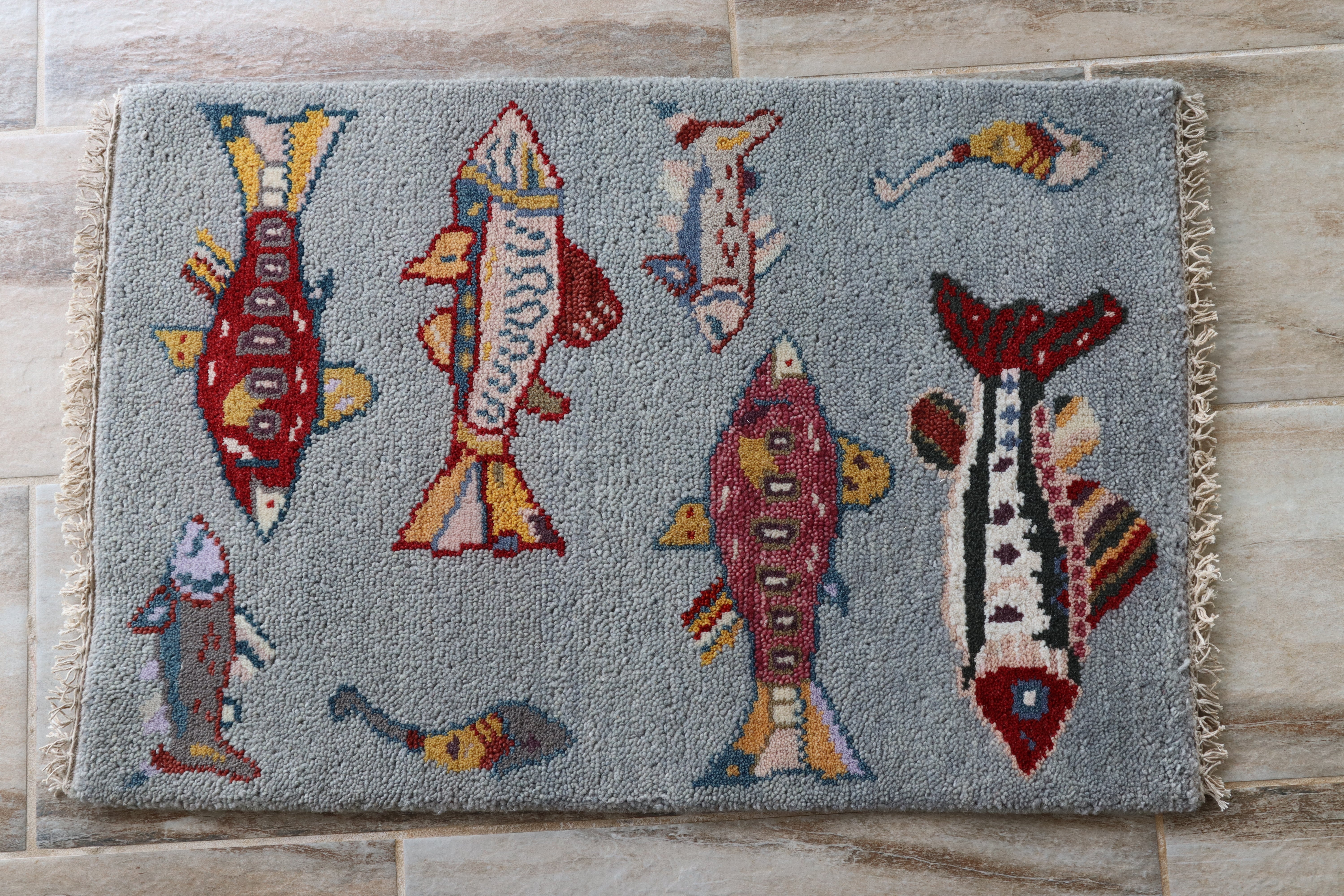 2' x 3' Ft. Fun Fish/Sea Design Turkish Oushak Bohemian Hand Knotted Wool Area Rug - BR3013