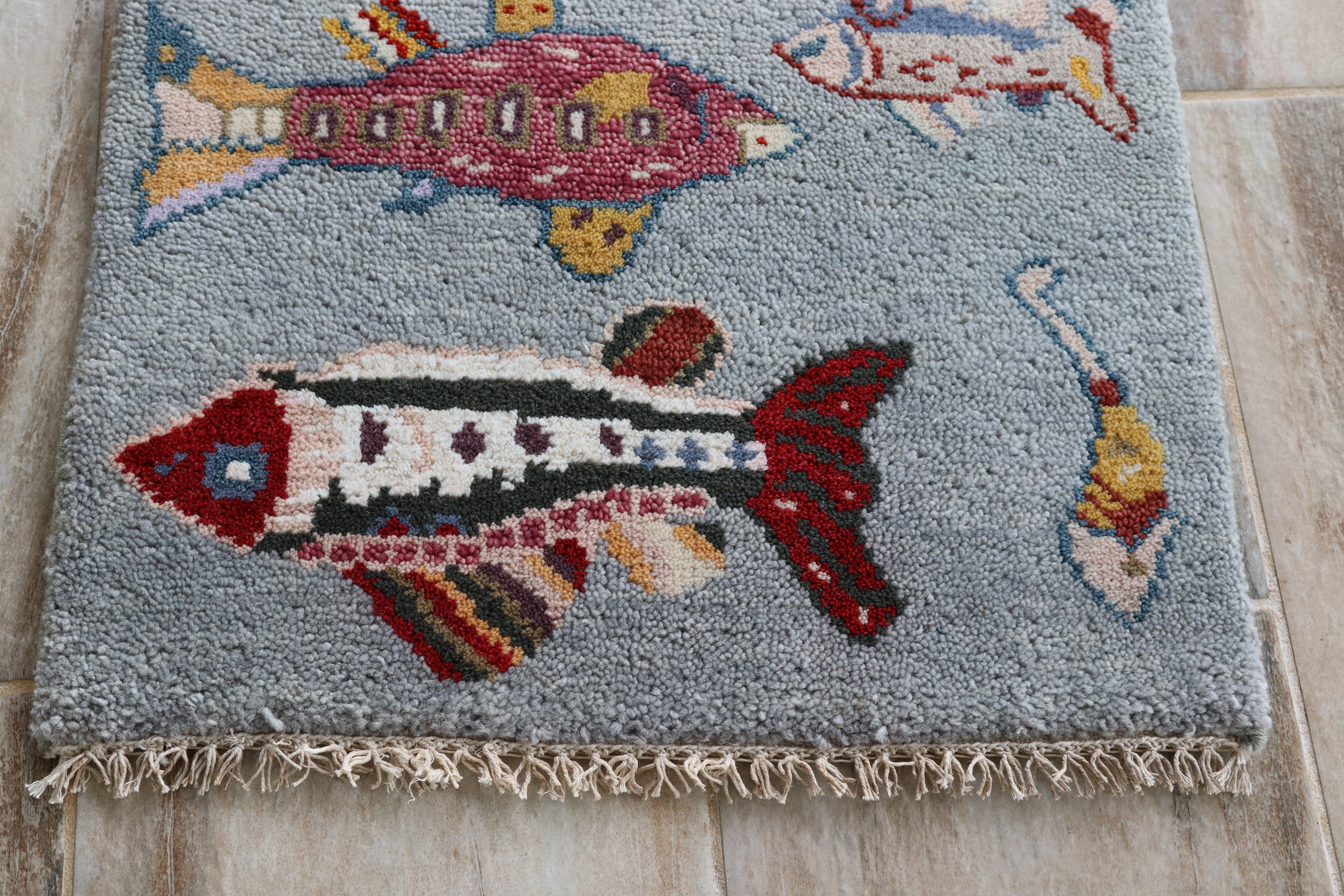 2' x 3' Ft. Fun Fish/Sea Design Turkish Oushak Bohemian Hand Knotted Wool Area Rug - BR3013