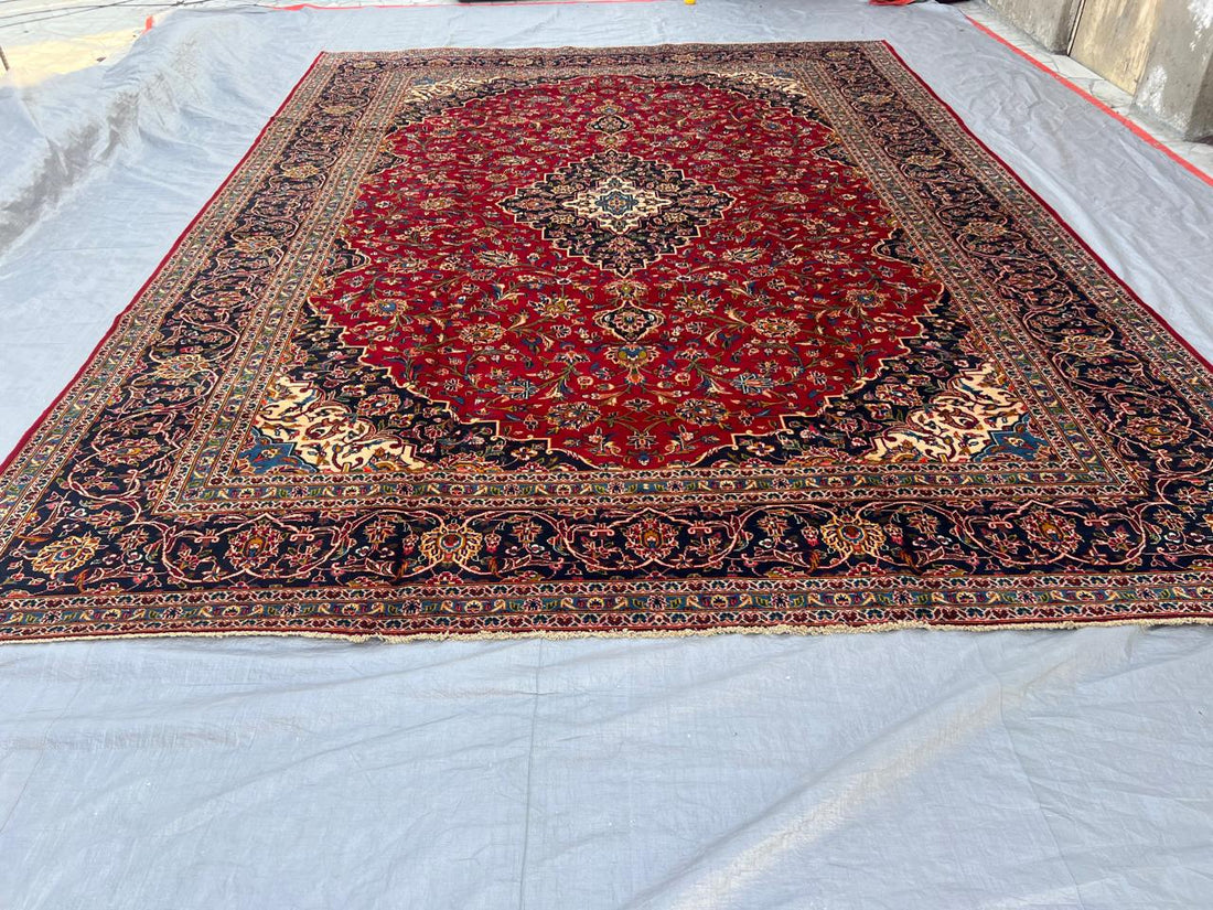 14' x 10' Magificent Authentic Vintage Persian Signed Kashan Wool Area Rug - BR435C