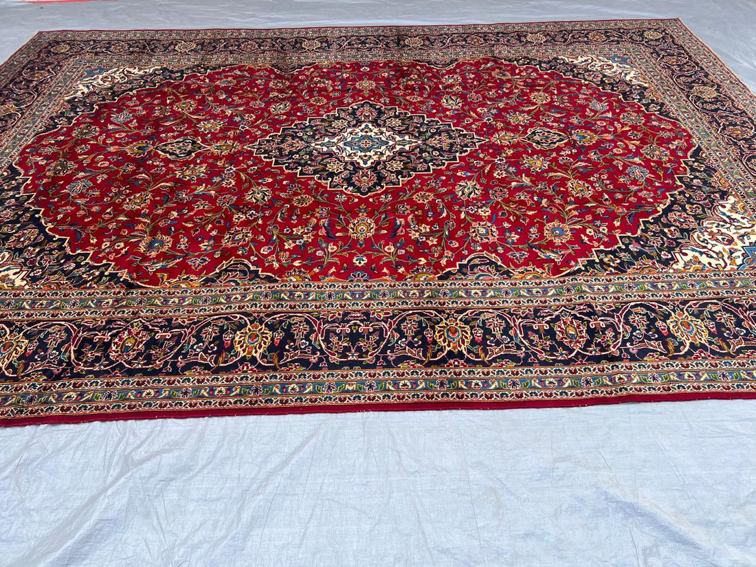 14' x 10' Magificent Authentic Vintage Persian Signed Kashan Wool Area Rug - BR435C