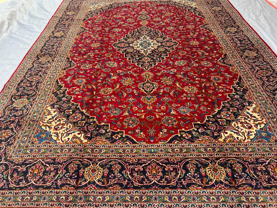 14' x 10' Magificent Authentic Vintage Persian Signed Kashan Wool Area Rug - BR435C