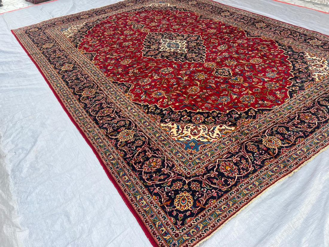 14' x 10' Magificent Authentic Vintage Persian Signed Kashan Wool Area Rug - BR435C