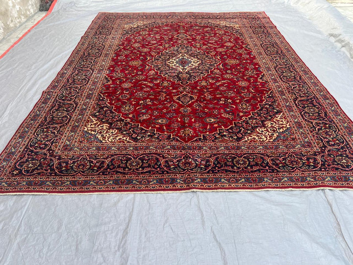 12' x 9'' Ft. Authentic Vintage (70 Yr Old) Persian Kashan Hand Knotted Wool Area Rug - BR434