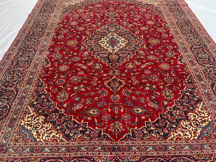 12' x 9'' Ft. Authentic Vintage (70 Yr Old) Persian Kashan Hand Knotted Wool Area Rug - BR434