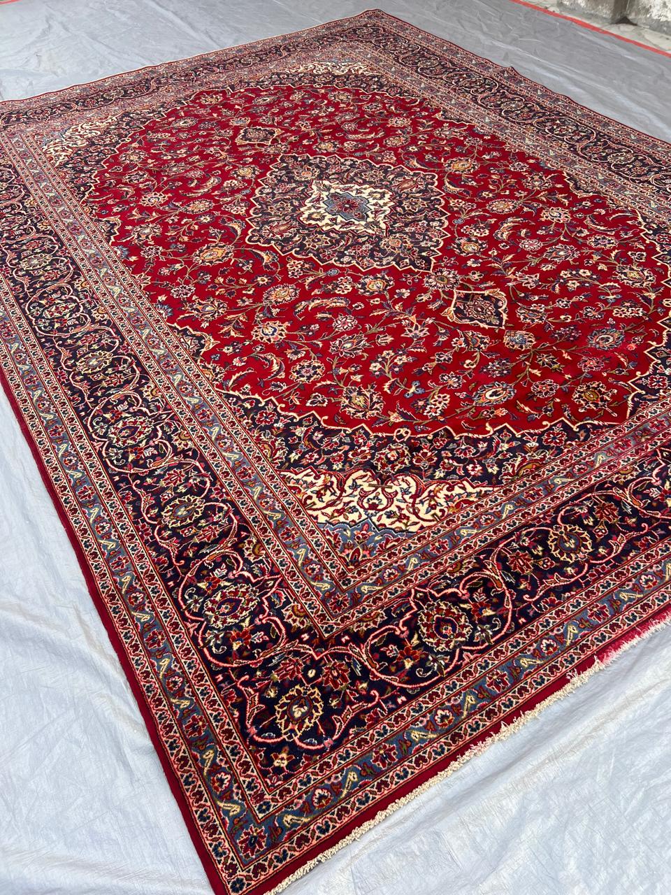 12' x 9'' Ft. Authentic Vintage (70 Yr Old) Persian Kashan Hand Knotted Wool Area Rug - BR434