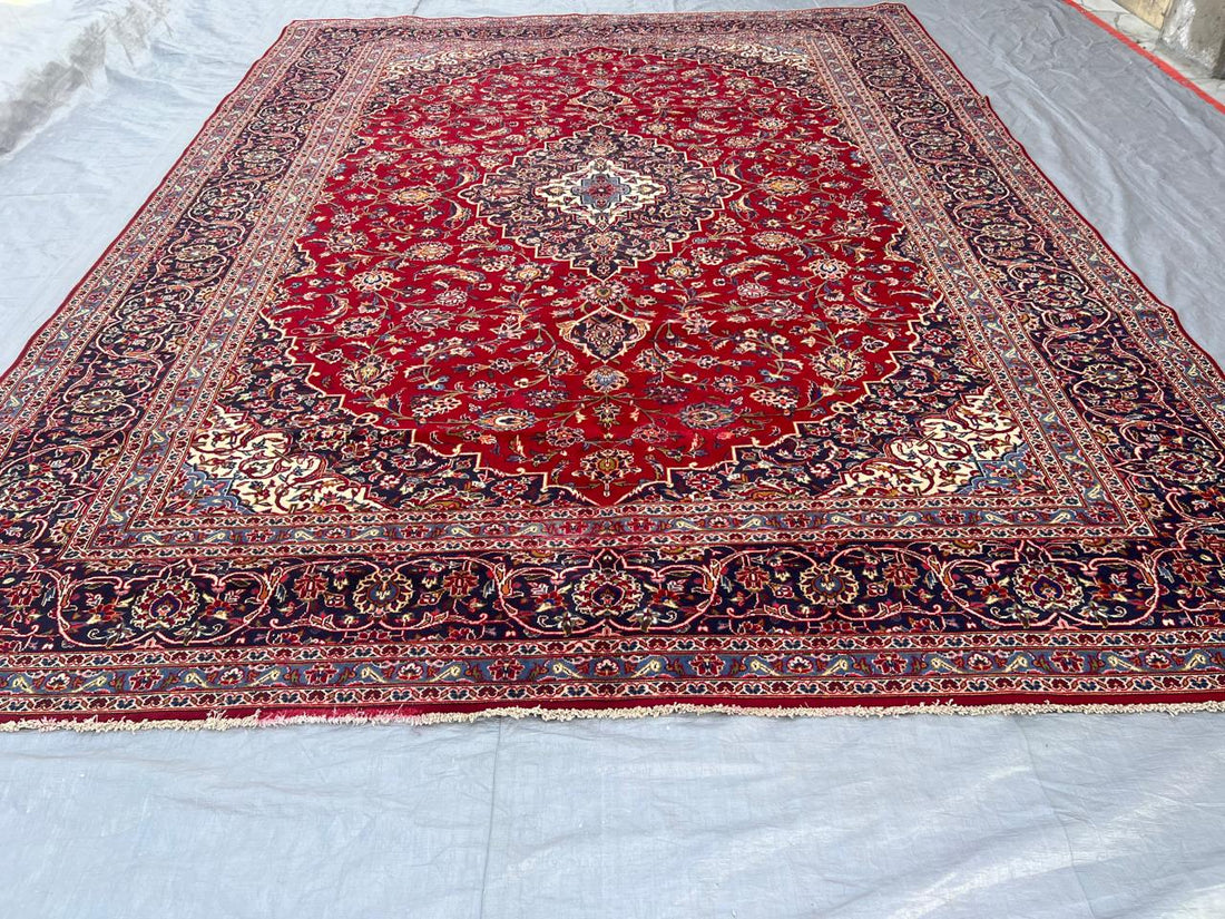 10' x 13' Authentic Vintage Persian Kashan Hand Knotted Wool Area Rug - BR438