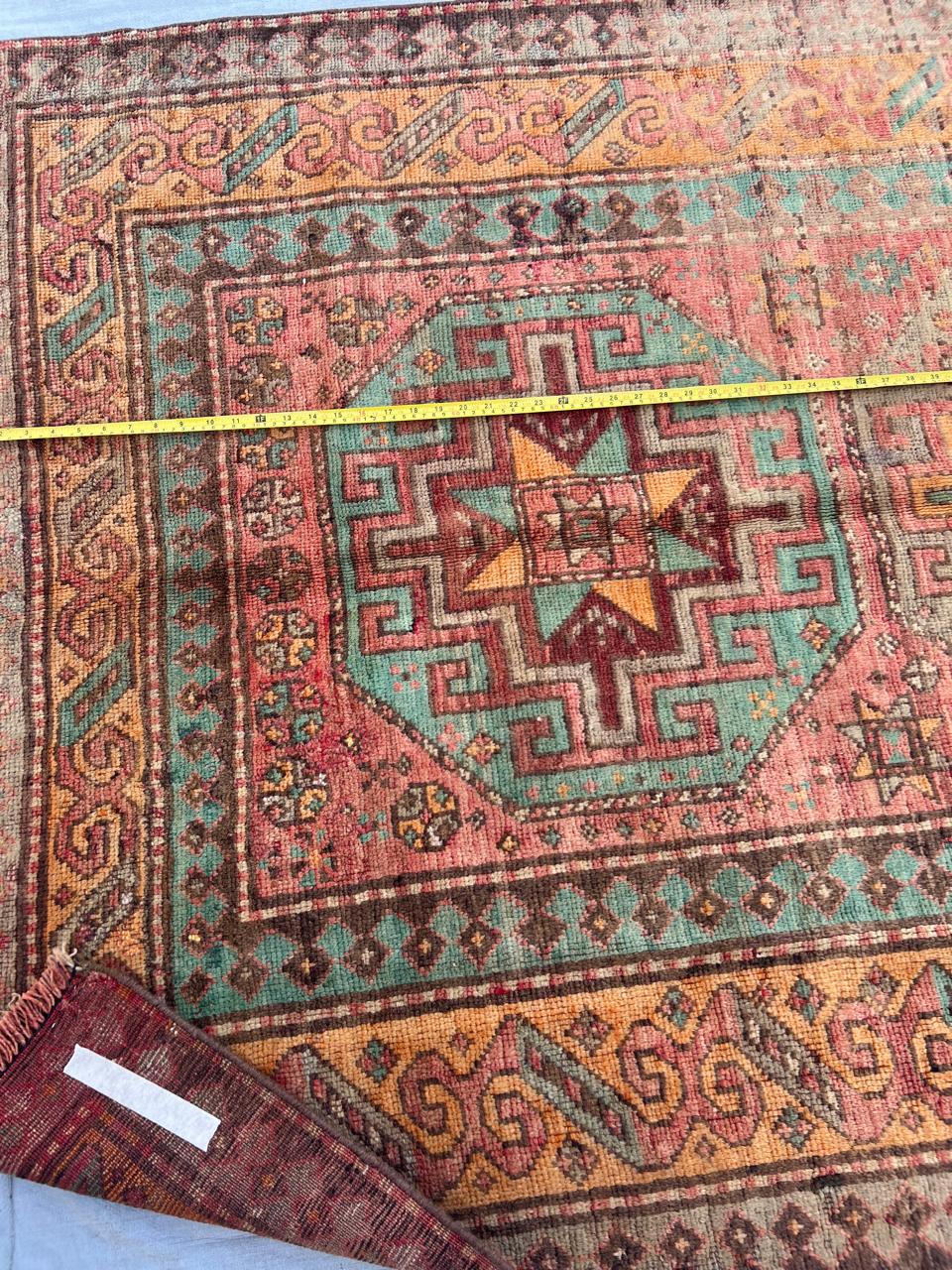 9' x 4' RARE Authentic Vintage Caucasion Azerbaijan Hand Knotted Wool Runner / Area Rug BR440