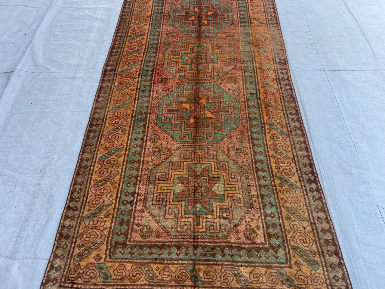 9' x 4' RARE Authentic Vintage Caucasion Azerbaijan Hand Knotted Wool Runner / Area Rug BR440