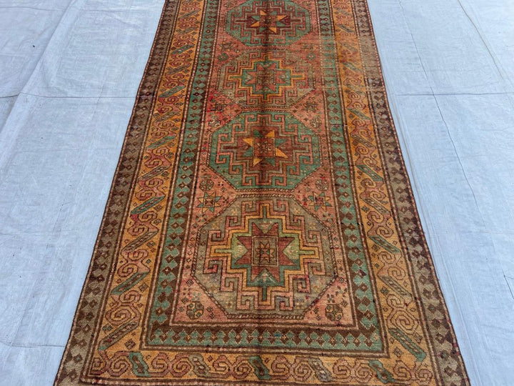 9' x 4' RARE Authentic Vintage Caucasion Azerbaijan Hand Knotted Wool Runner / Area Rug BR440