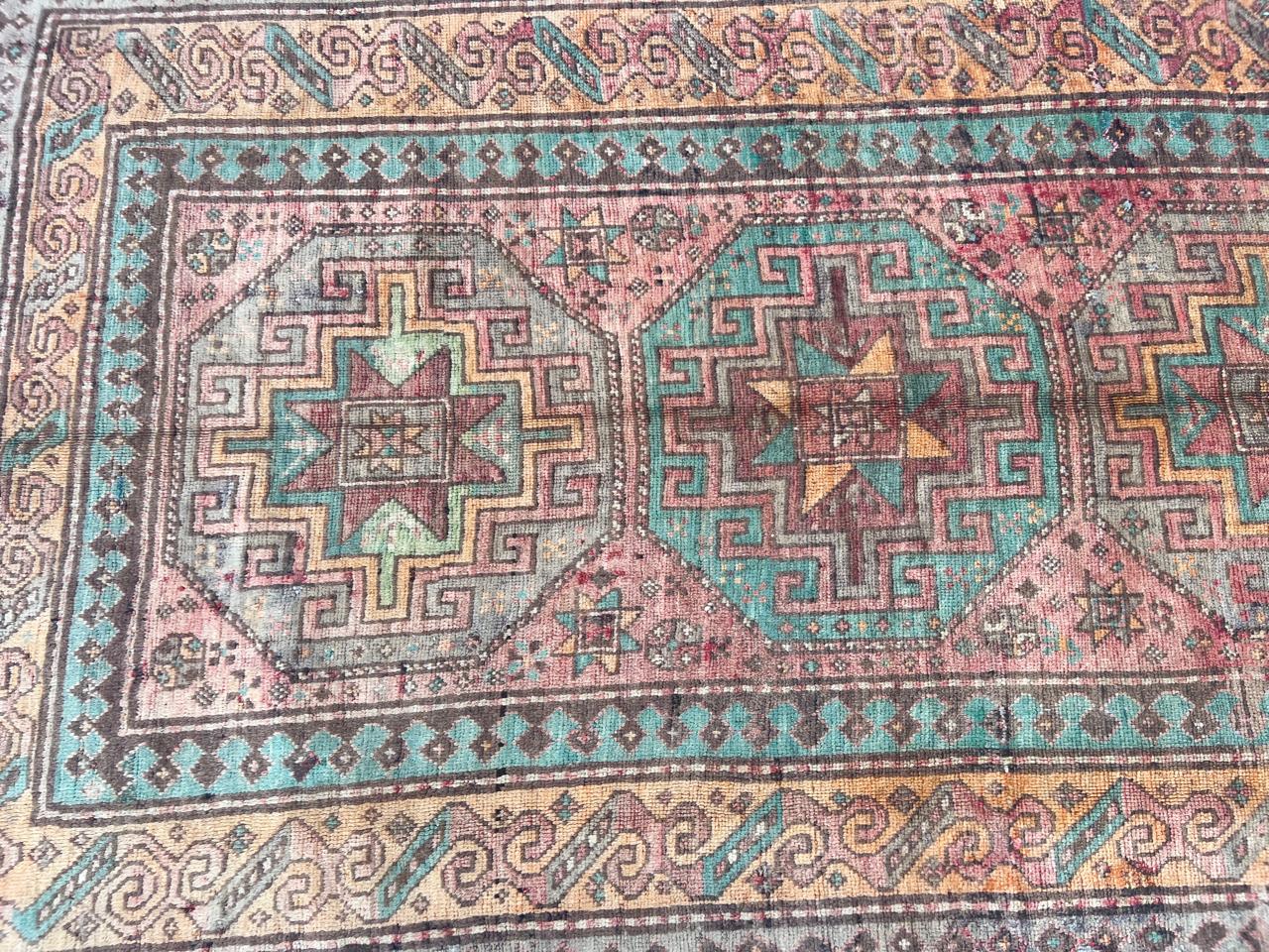 9' x 4' RARE Authentic Vintage Caucasion Azerbaijan Hand Knotted Wool Runner / Area Rug BR440