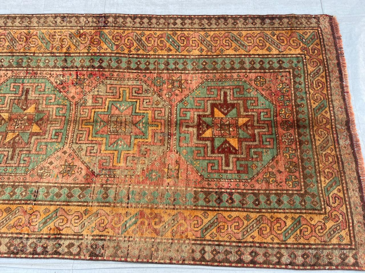 9' x 4' RARE Authentic Vintage Caucasion Azerbaijan Hand Knotted Wool Runner / Area Rug BR440