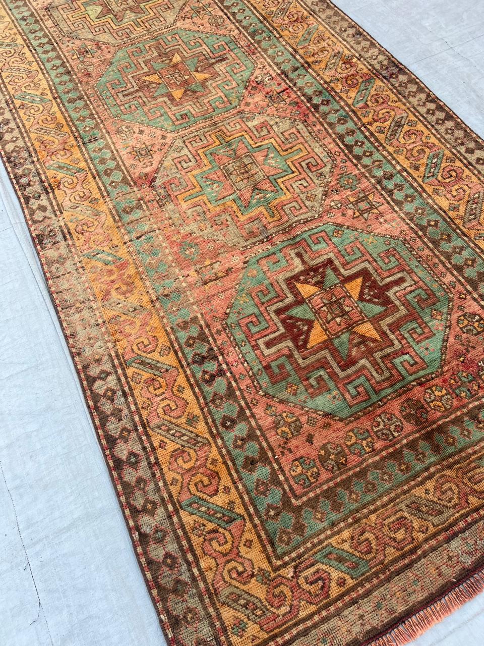 9' x 4' RARE Authentic Vintage Caucasion Azerbaijan Hand Knotted Wool Runner / Area Rug BR440