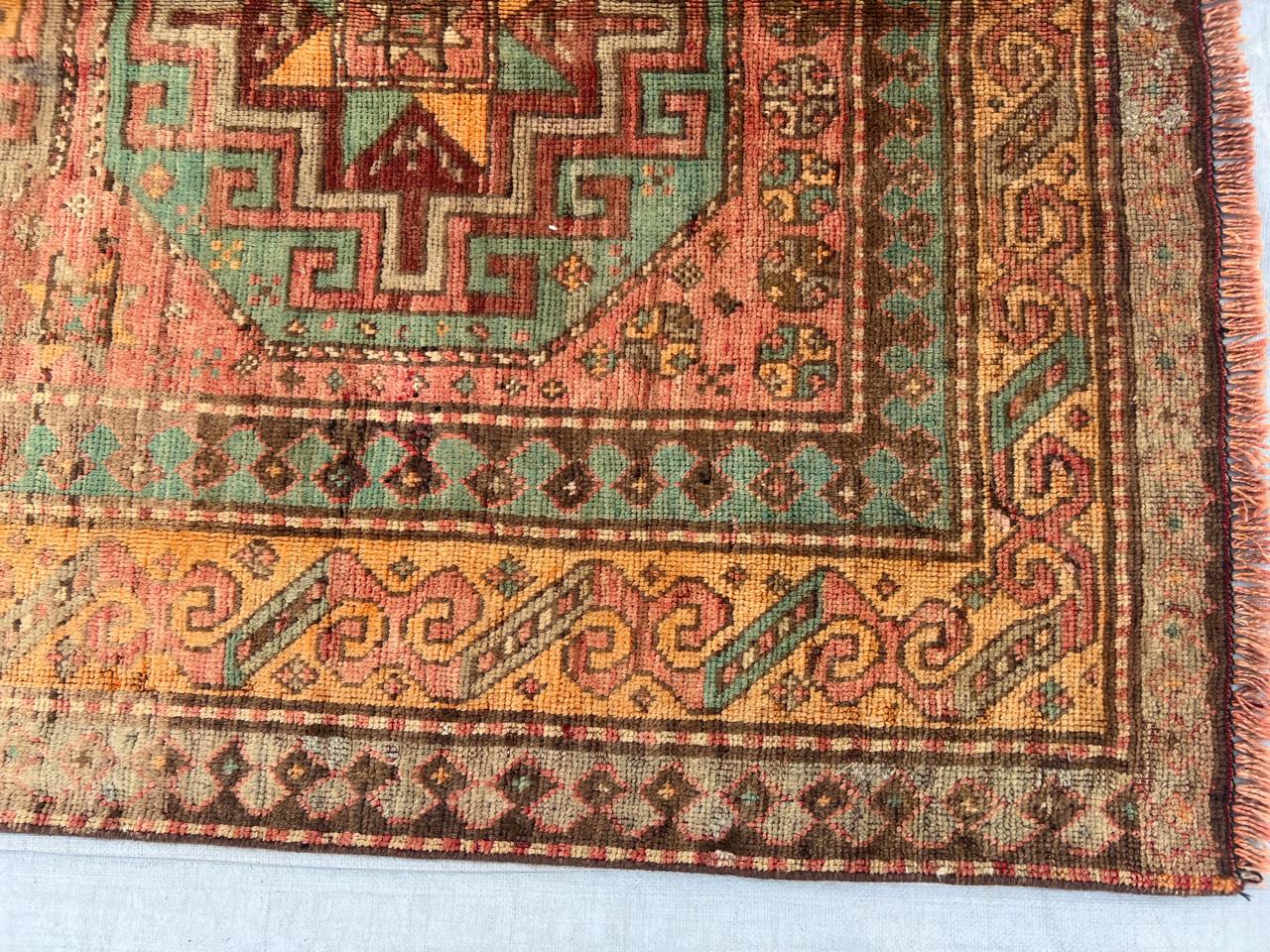 9' x 4' RARE Authentic Vintage Caucasion Azerbaijan Hand Knotted Wool Runner / Area Rug BR440