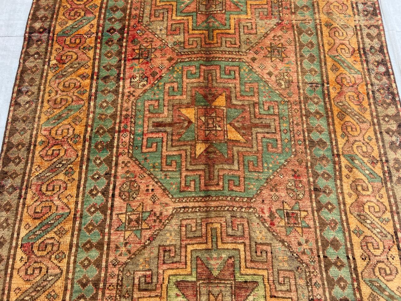 9' x 4' RARE Authentic Vintage Caucasion Azerbaijan Hand Knotted Wool Runner / Area Rug BR440