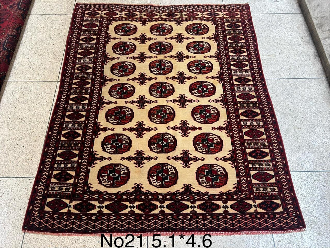 5' 1" x 4' 6" Rare Authentic Persian Bokhara Turkmen Sara Hand Knotted Wool Area Rug - BR441