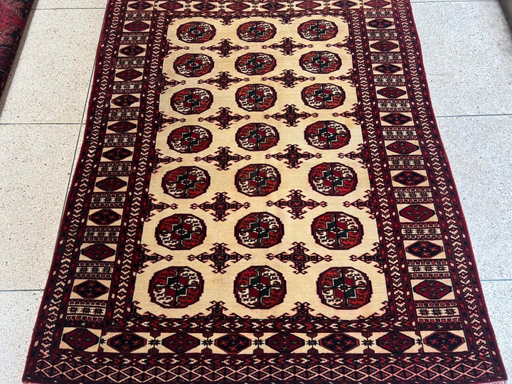 5' 1" x 4' 6" Rare Authentic Persian Bokhara Turkmen Sara Hand Knotted Wool Area Rug - BR441