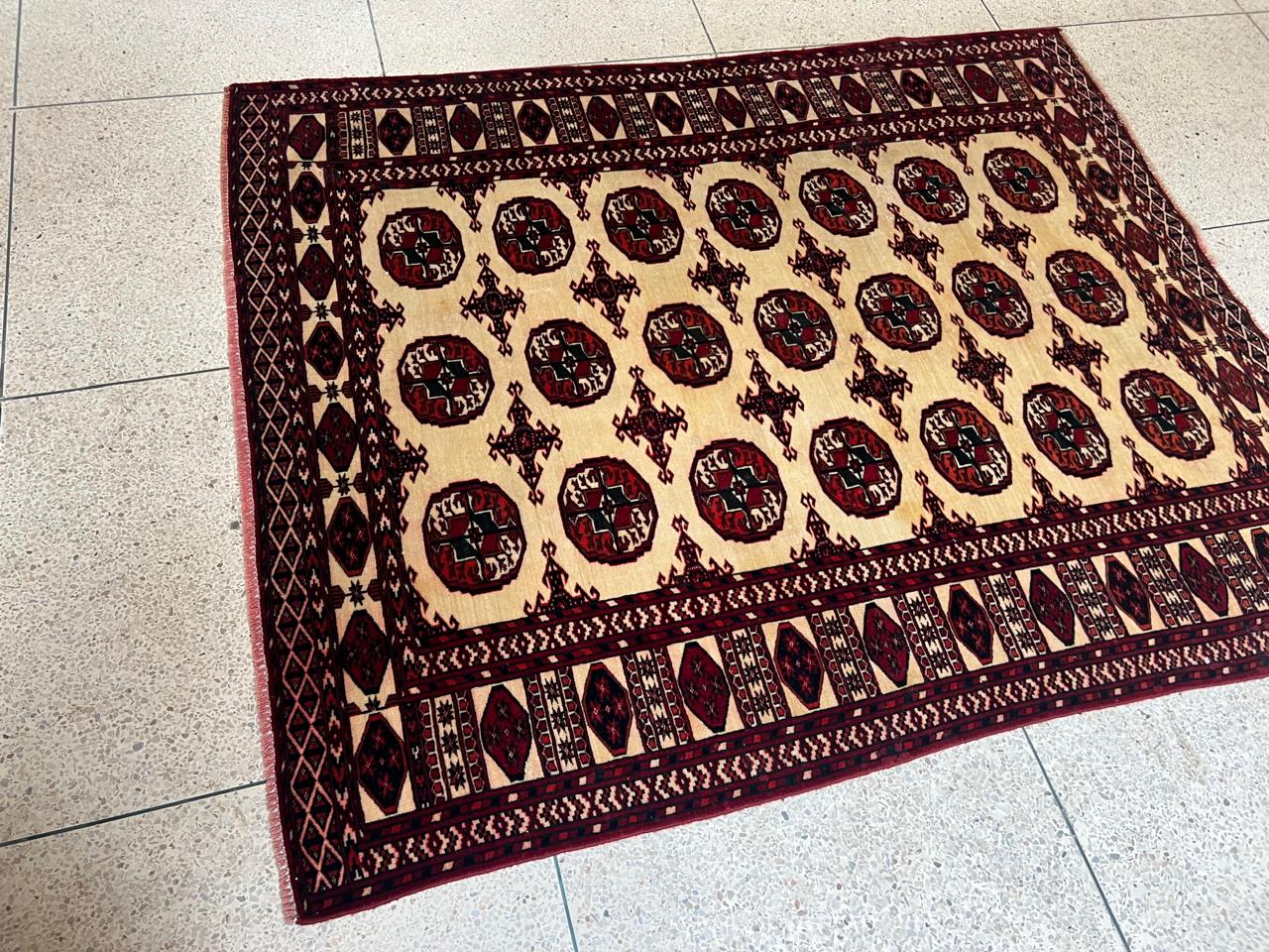 5' 1" x 4' 6" Rare Authentic Persian Bokhara Turkmen Sara Hand Knotted Wool Area Rug - BR441