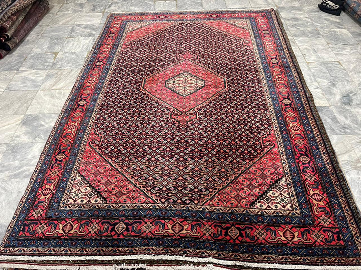 9' x 7' Spectacular Rare Authentic Wool & Silk Vintage Persian Tabriz Mahi Hand Knotted Area Rug - BR140