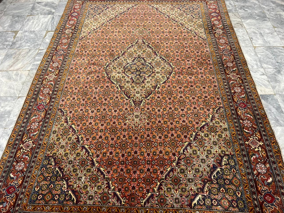 10' x 6' Spectacular Rare Authentic Wool & Silk Vintage Persian Tabriz Mahi Hand Knotted Area Rug - BR143