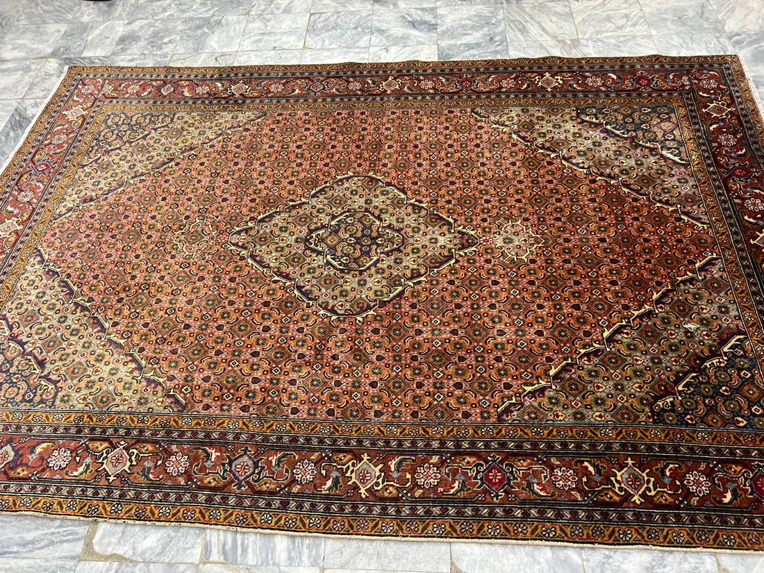 10' x 6' Spectacular Rare Authentic Wool & Silk Vintage Persian Tabriz Mahi Hand Knotted Area Rug - BR143