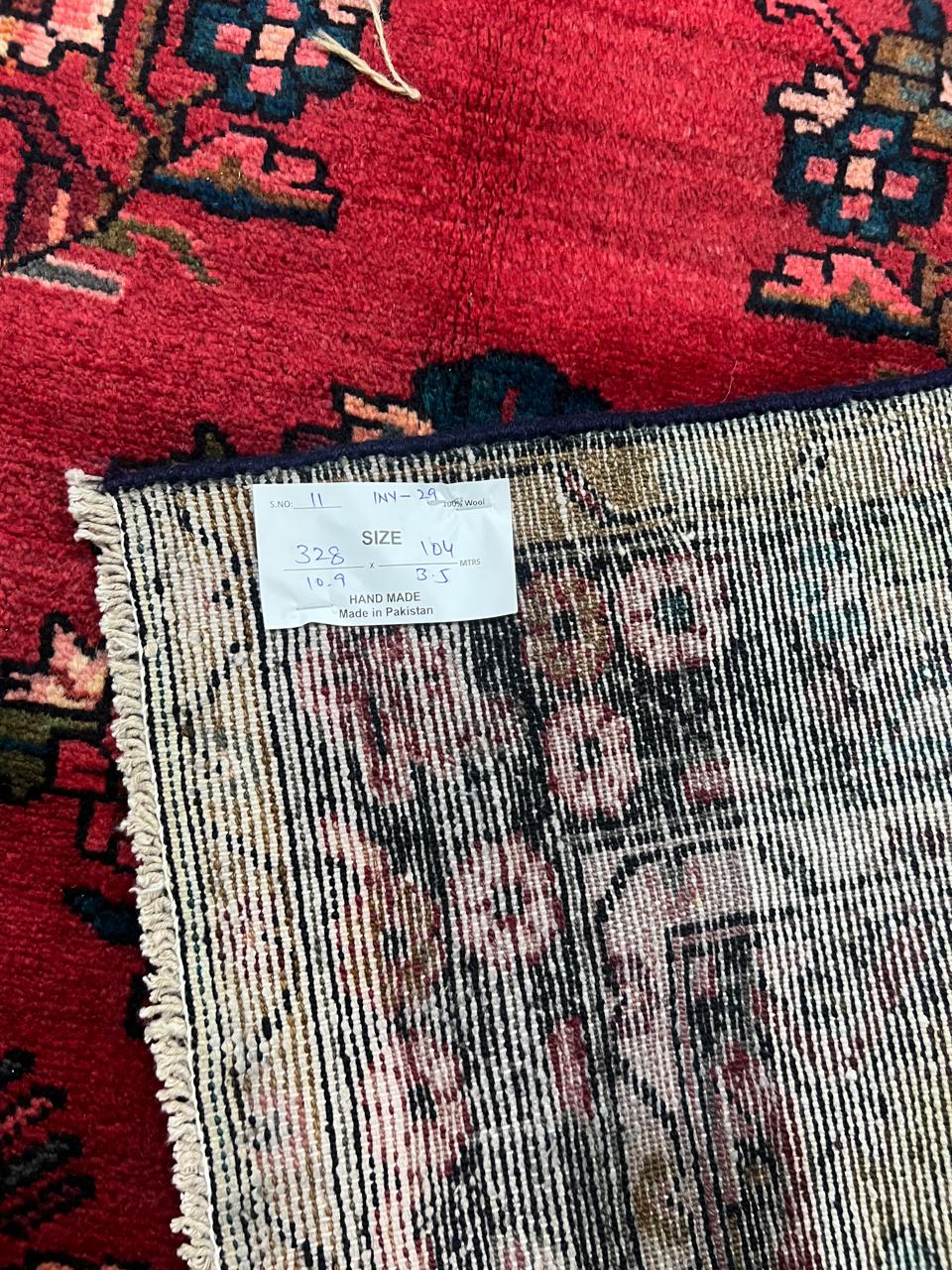 10.9' x 3.5' Ft. Authentic Persian Hamadan Tribal Hand Knotted Fine Wool Runner / Rug BR133