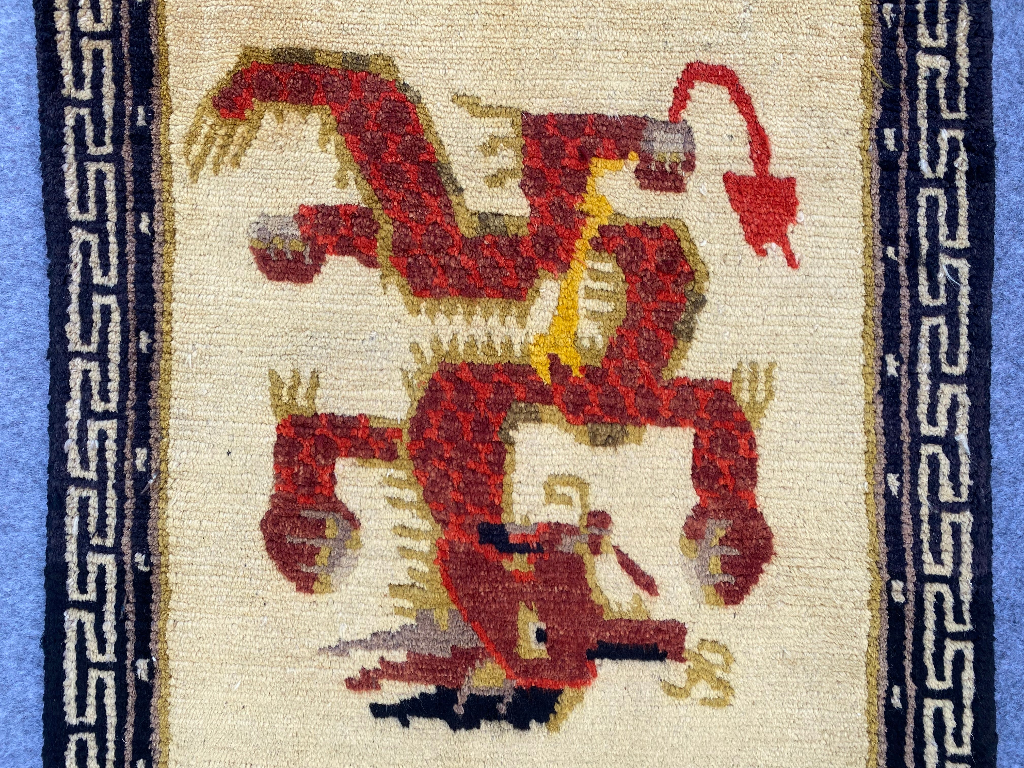 3.2' x 1.1' Ft. Authentic Vintage Chinese/Nepal Hand Knotted  Gabbah Small Area Rug BR998