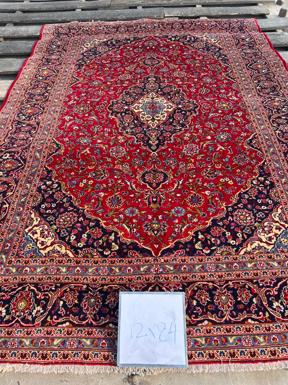 9' x 12' Authentic Vintage Persian Kashan Hand Knotted Wool Area Rug - BR430