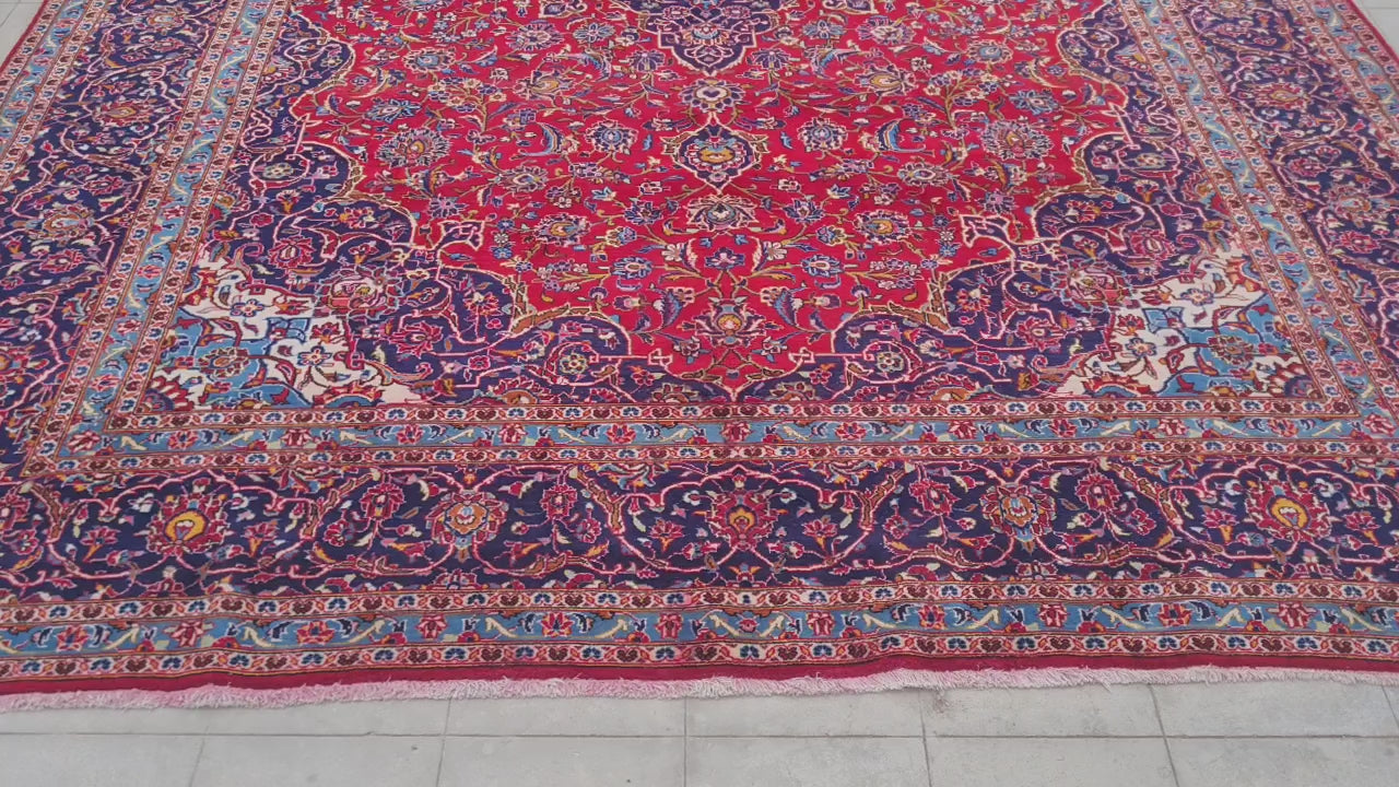 14' x 10' Ft. Authentic Vintage Persian Kashan Hand Knotted Fine Wool Area Rug - BR2658