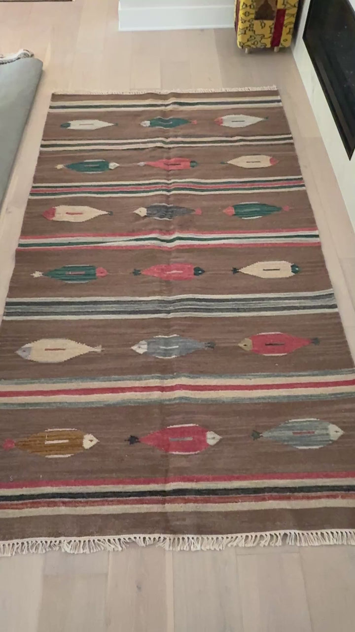 5' x 9.4' Ft. Fun Colorful FISH / FARM Design Turkish Oushak Hand Knotted Wool Area Rug - BR3125