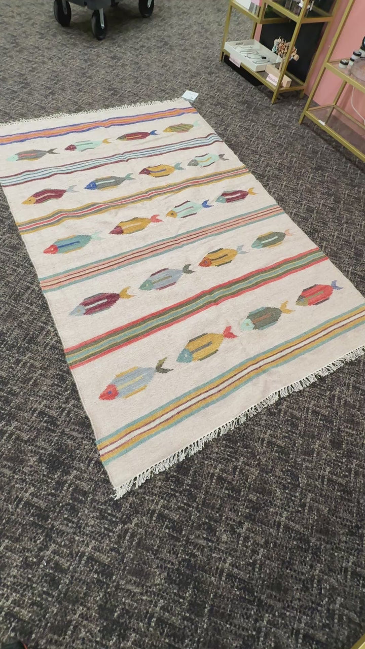 5' x 8' Ft. Fun Colorful Fish Design Turkish Oushak Hand Knotted Wool Area Rug - BR3131