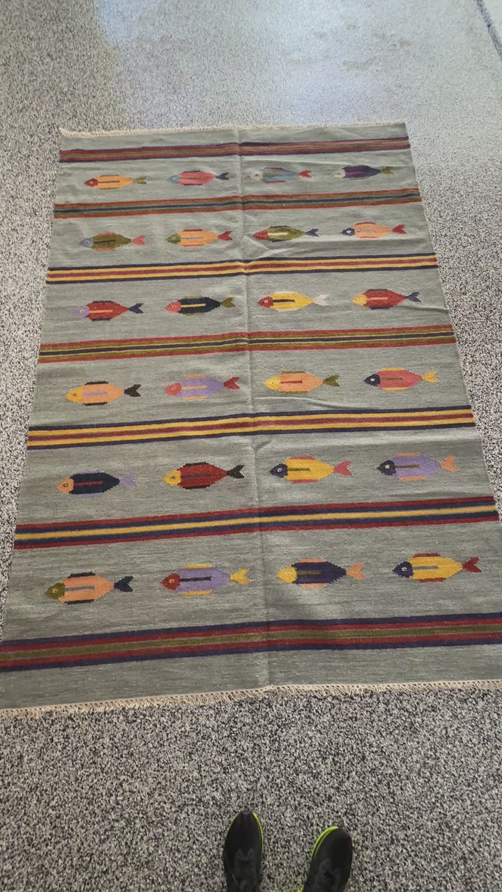 6' x 9' Ft. Fun Colorful Fish Design Turkish Oushak Hand Knotted Wool Area Rug - BR3146