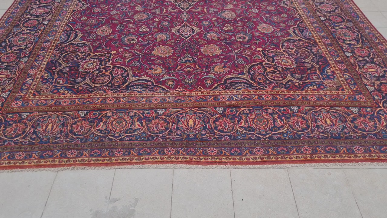 16 x 11 Ft. Authentic Vintage Persian Kashan Hand Knotted Fine Wool Area Rug - BR2661