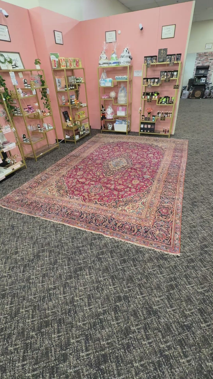 9 1/2' x 12' Authentic Vintage Persian Kashan Hand Knotted Wool Area Rug - BR430