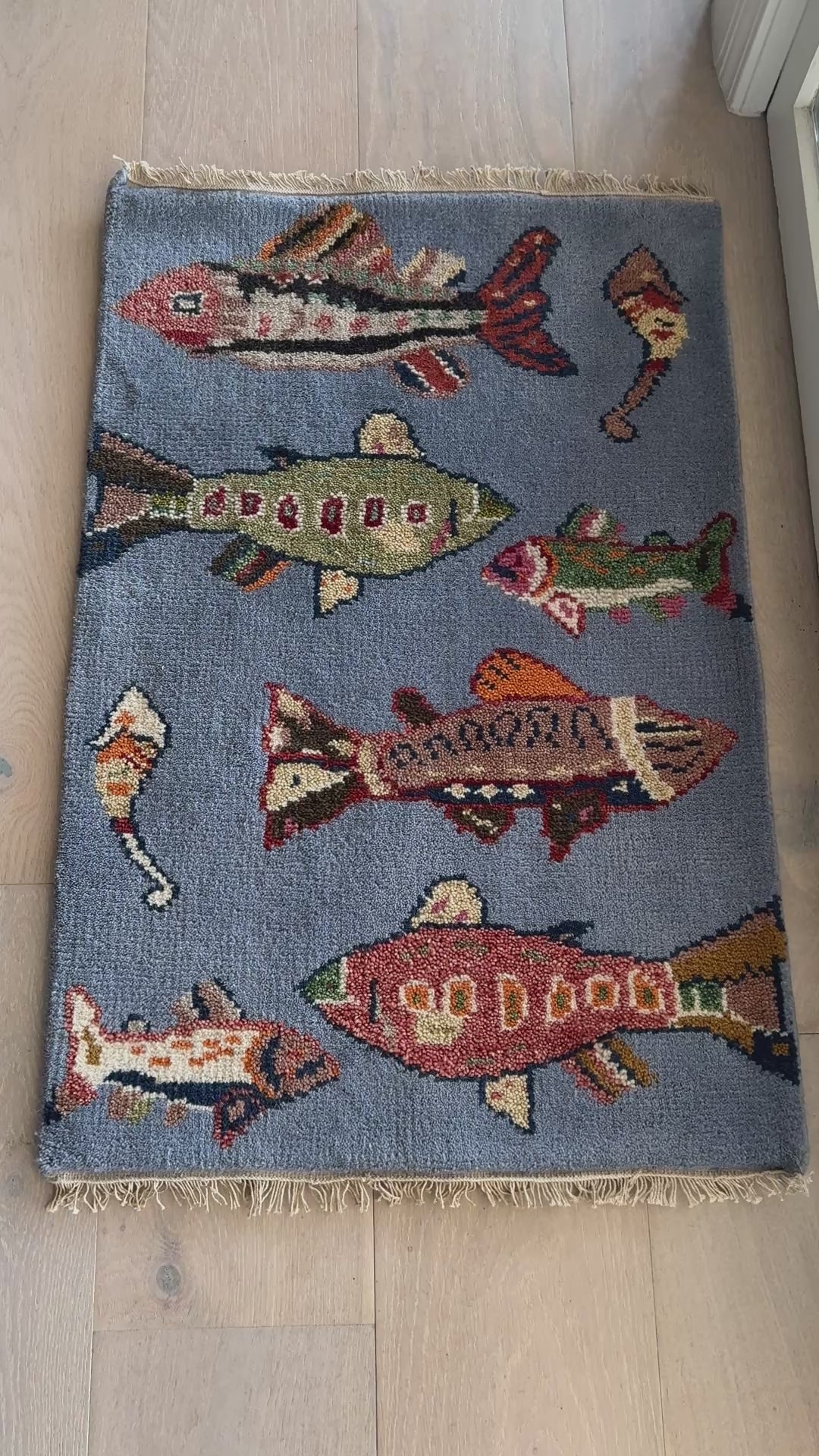 2' x 3' Ft. Fun Fish/Sea Design Turkish Oushak Bohemian Hand Knotted Wool Area Rug - BR3077