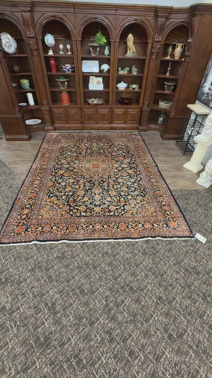 12' x 8' Gorgeous Authentic Persian Black Kashan Hank Knotted Fine Wool Large Area Rug - BR317