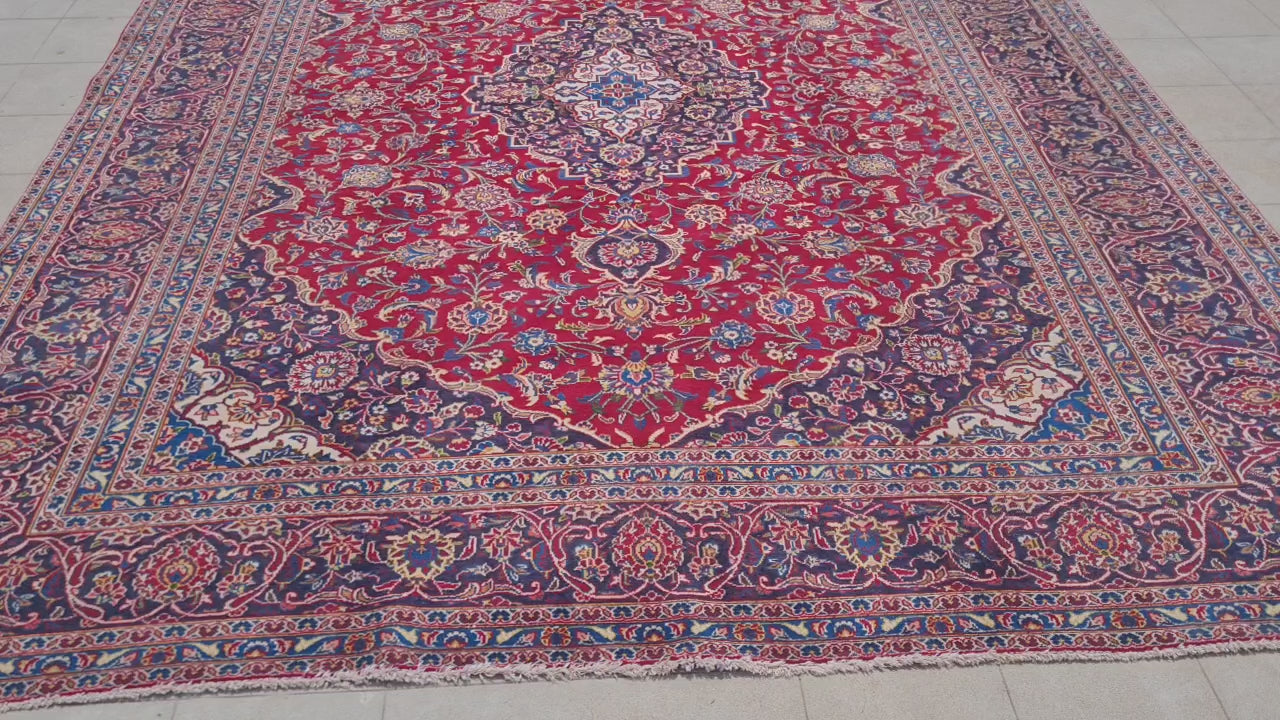 12.4' x 9.6' Ft. Authentic Vintage Persian Kashan Hand Knotted Fine Wool Area Rug - BR2517