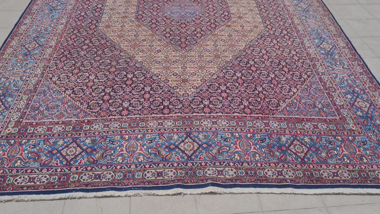 12.4' x 9.8' Ft. Authentic Vintage Persian Moud / Yamoud MAHI Hand Knotted Fine Wool Area Rug - BR2500