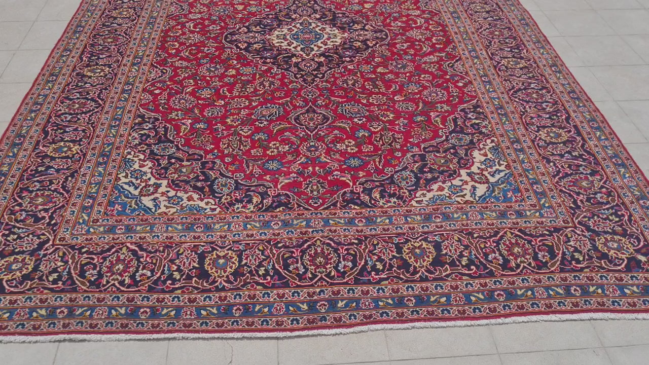 12.6' x 8.1' Ft. Authentic Vintage Persian Kashan Hand Knotted Fine Wool Area Rug - BR2501