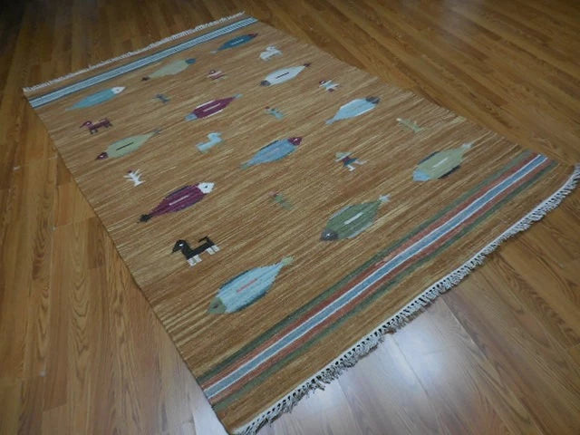 5' x 8' Ft. Fun Colorful Fish Design Turkish Oushak Hand Knotted Wool Area Rug - BR3020